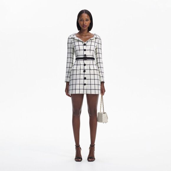 NWT Self-Portrait CREAM CHECK TAILORED MINI DRESS SIZE 4 $555 - Picture 1 of 12